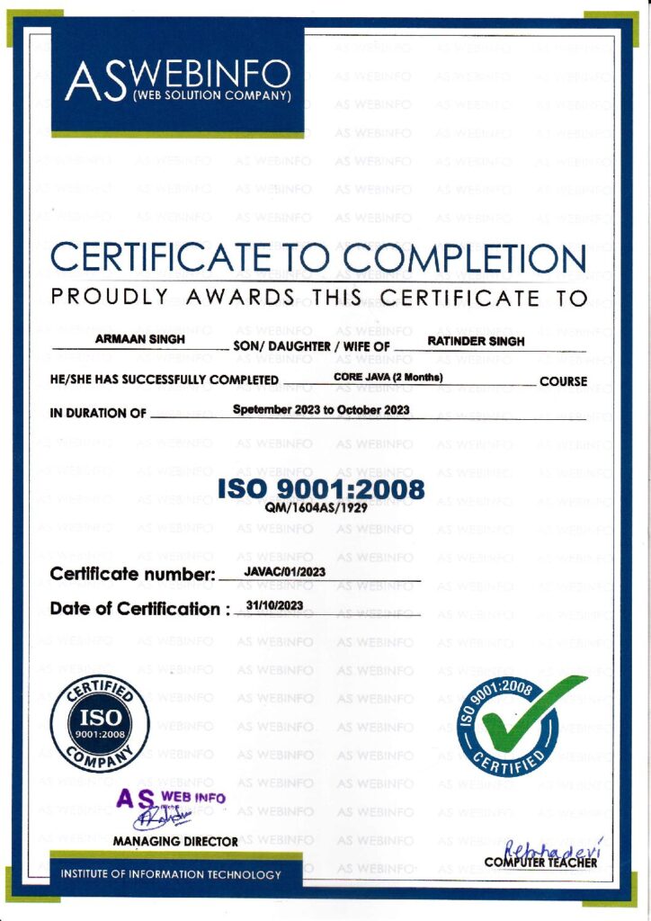 CORE-JAVA CERTIFICATE